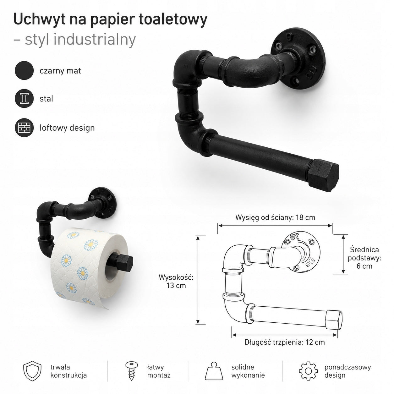 Industrial Pipe Toilet Paper Holder – Black Loft Packaging status original