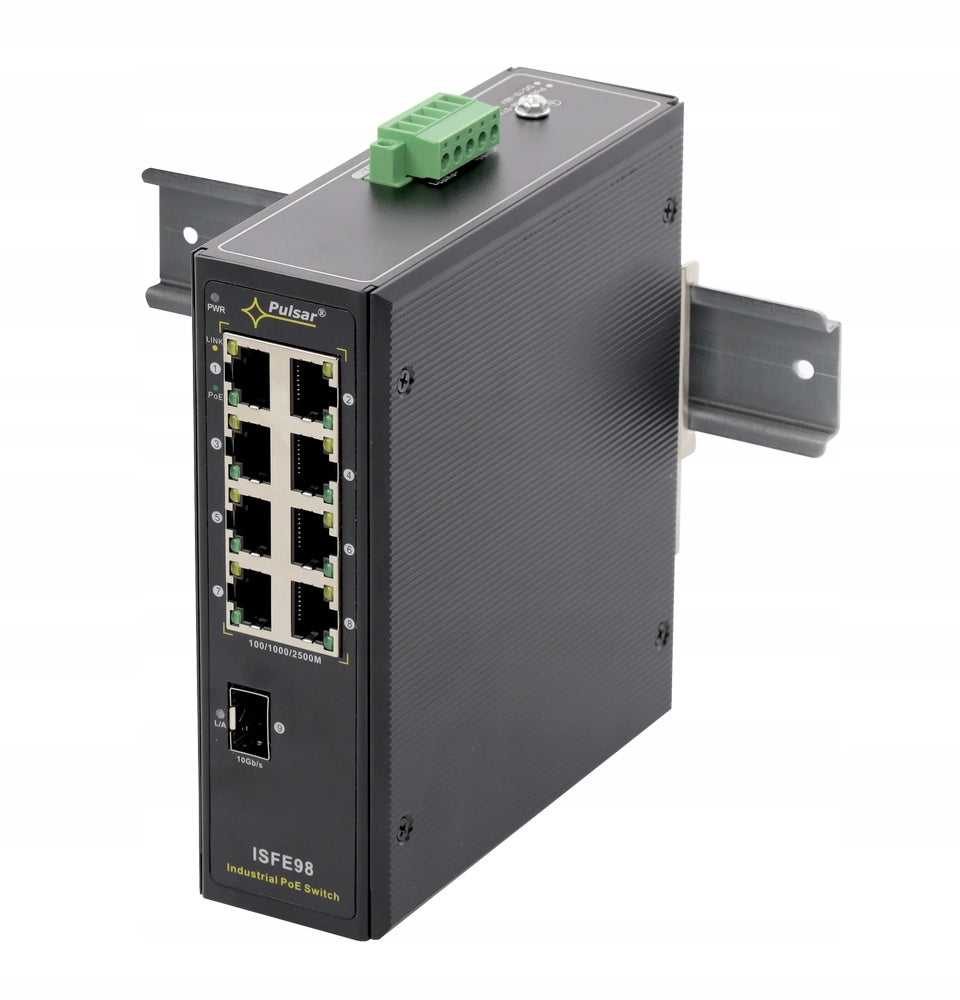 Industrial PoE Switch Pulsar ISFE98 -8x PoE 802.3af 2.5GbE, 1x SFP+ 10Gbps