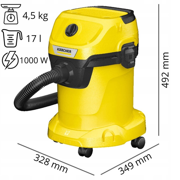 Industrial Vacuum Cleaner KARCHER WD3 17/4/20 1000W Dry Wet 17L Packaging status original