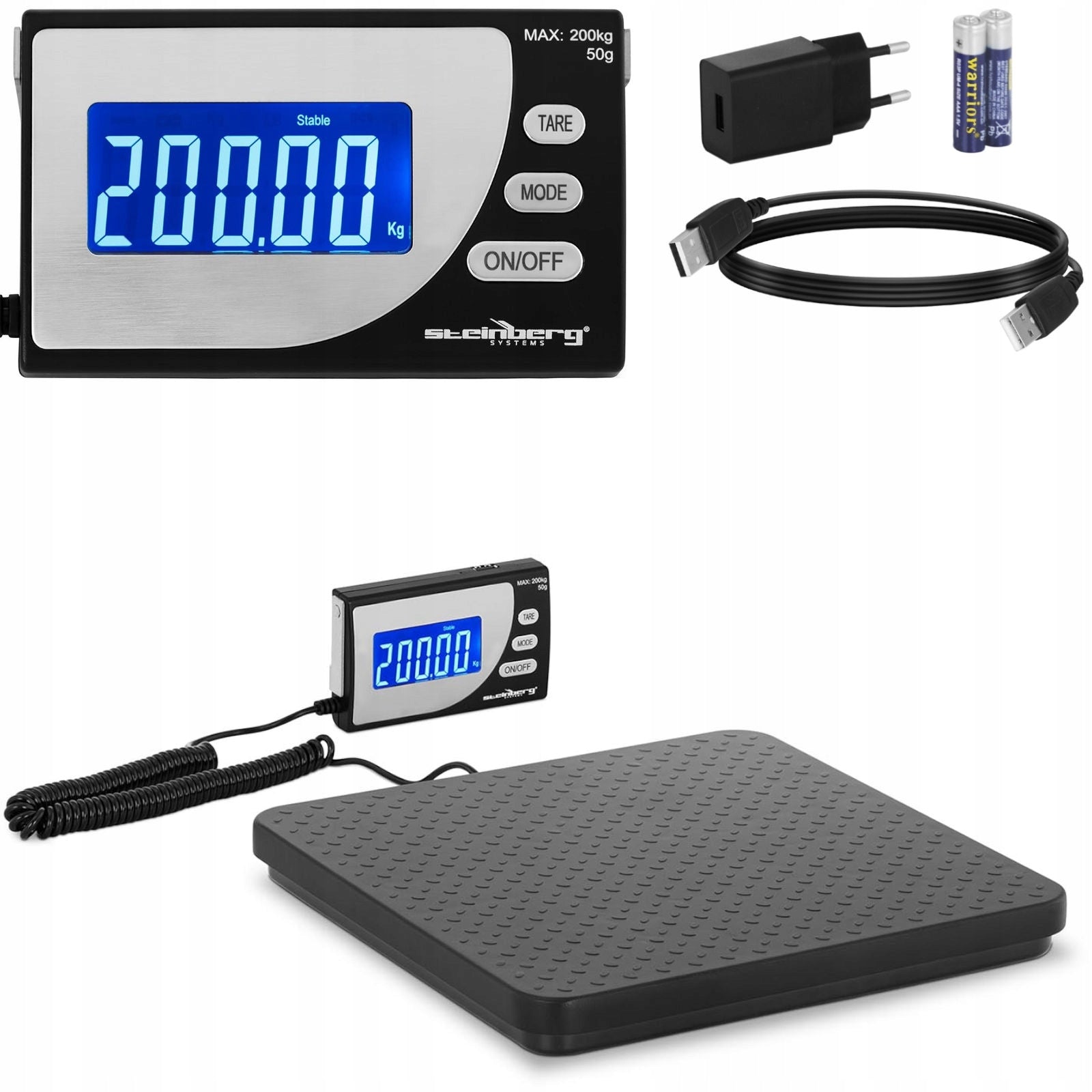 Industrial parcel scale SBS 200 kg/50 g lcd usb 300x300x35 mm