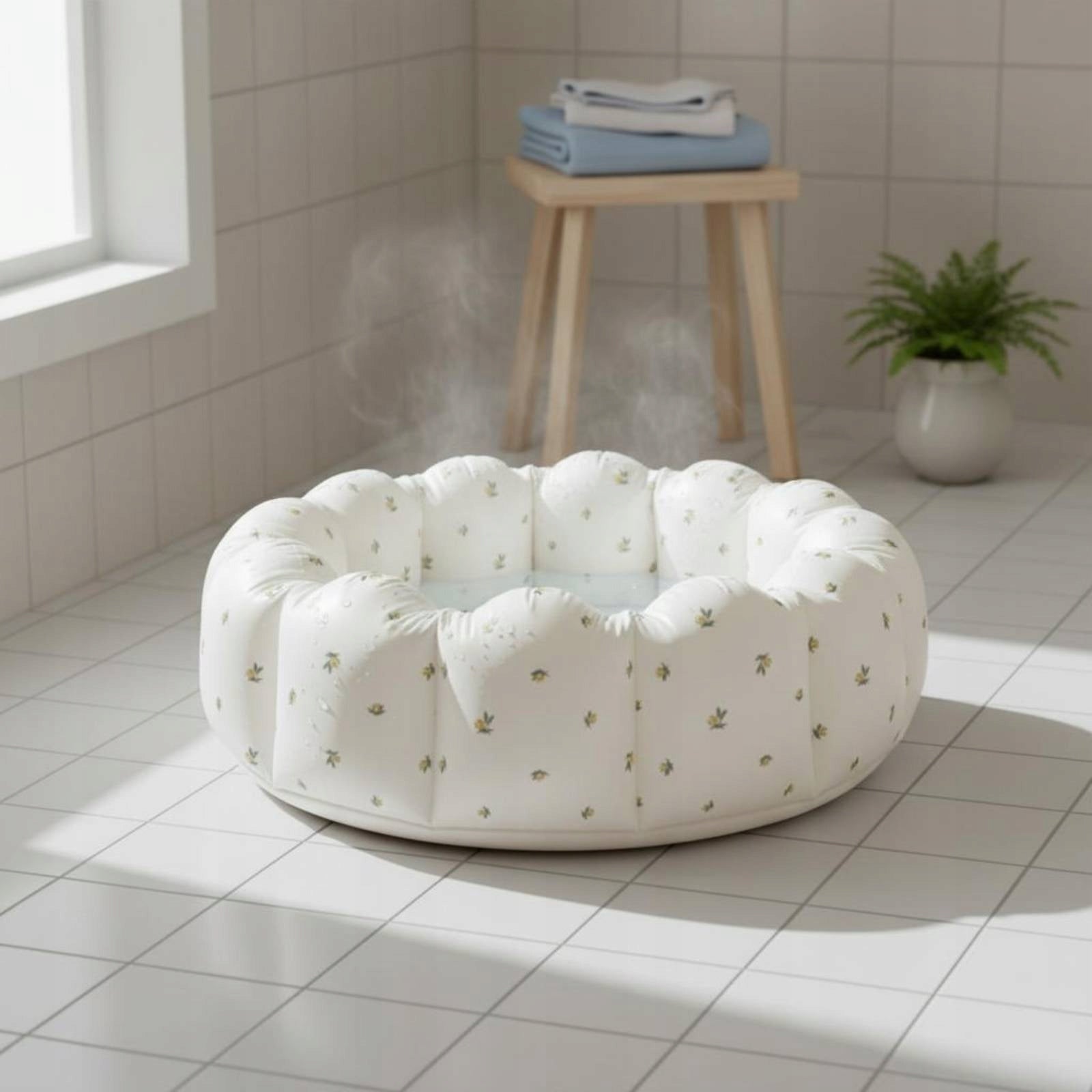 Inflatable Baby Bath Pool Floral Print PVC Baby Bath Pool 90 Cm Brand no brand