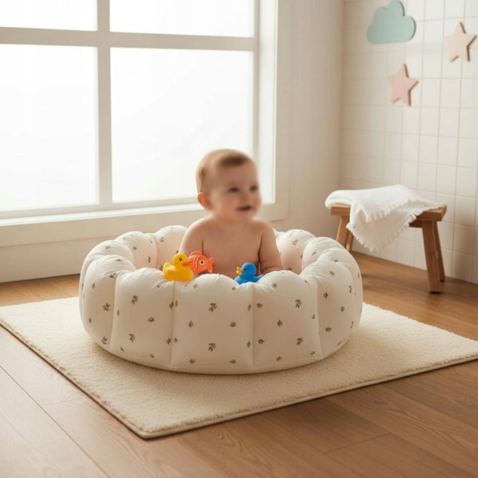 Inflatable Baby Bath Pool Floral Print PVC Baby Bath Pool 90 Cm Character/Title none