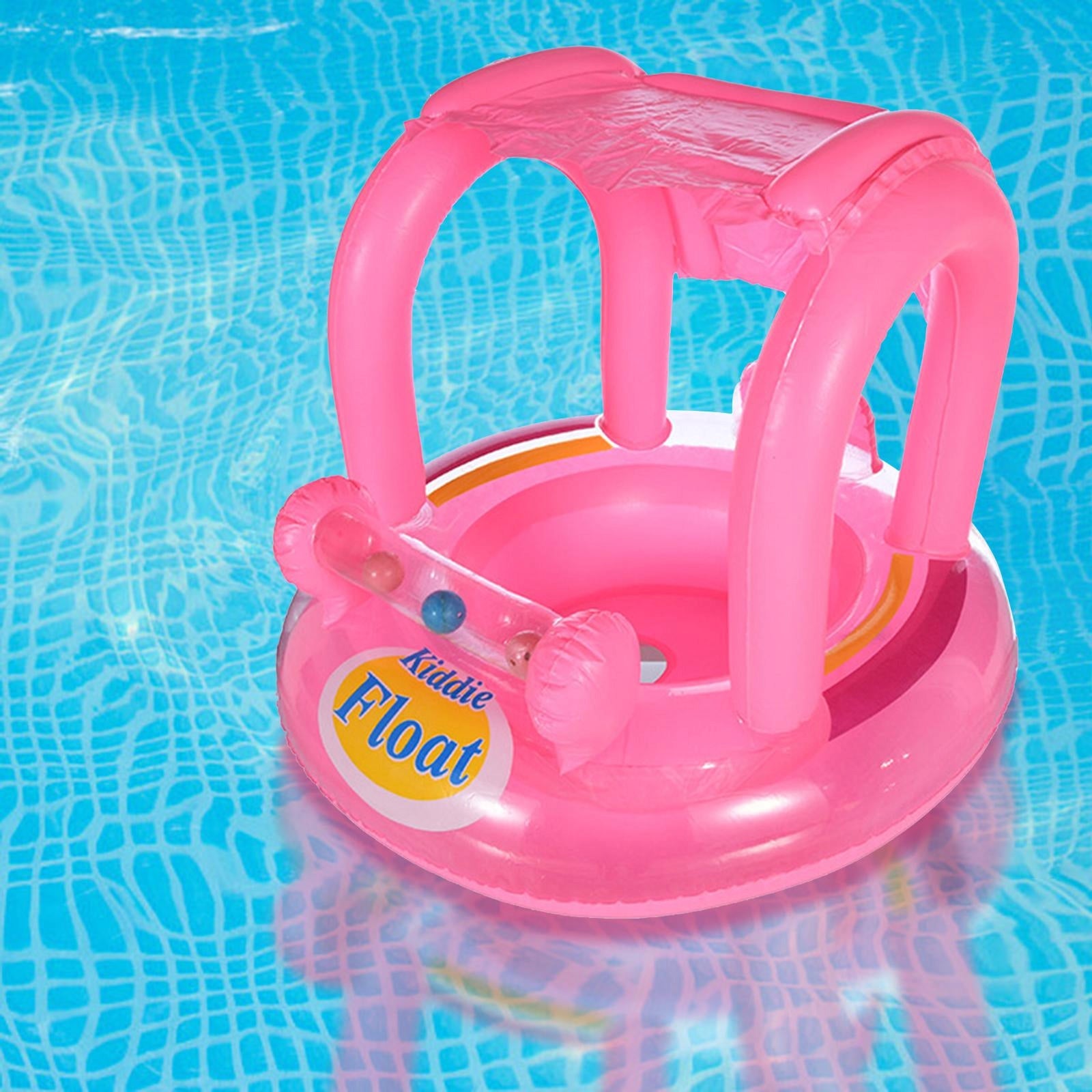 Inflatable Baby Pool Float Baby Swimming Ring with Sun Protection Pink
