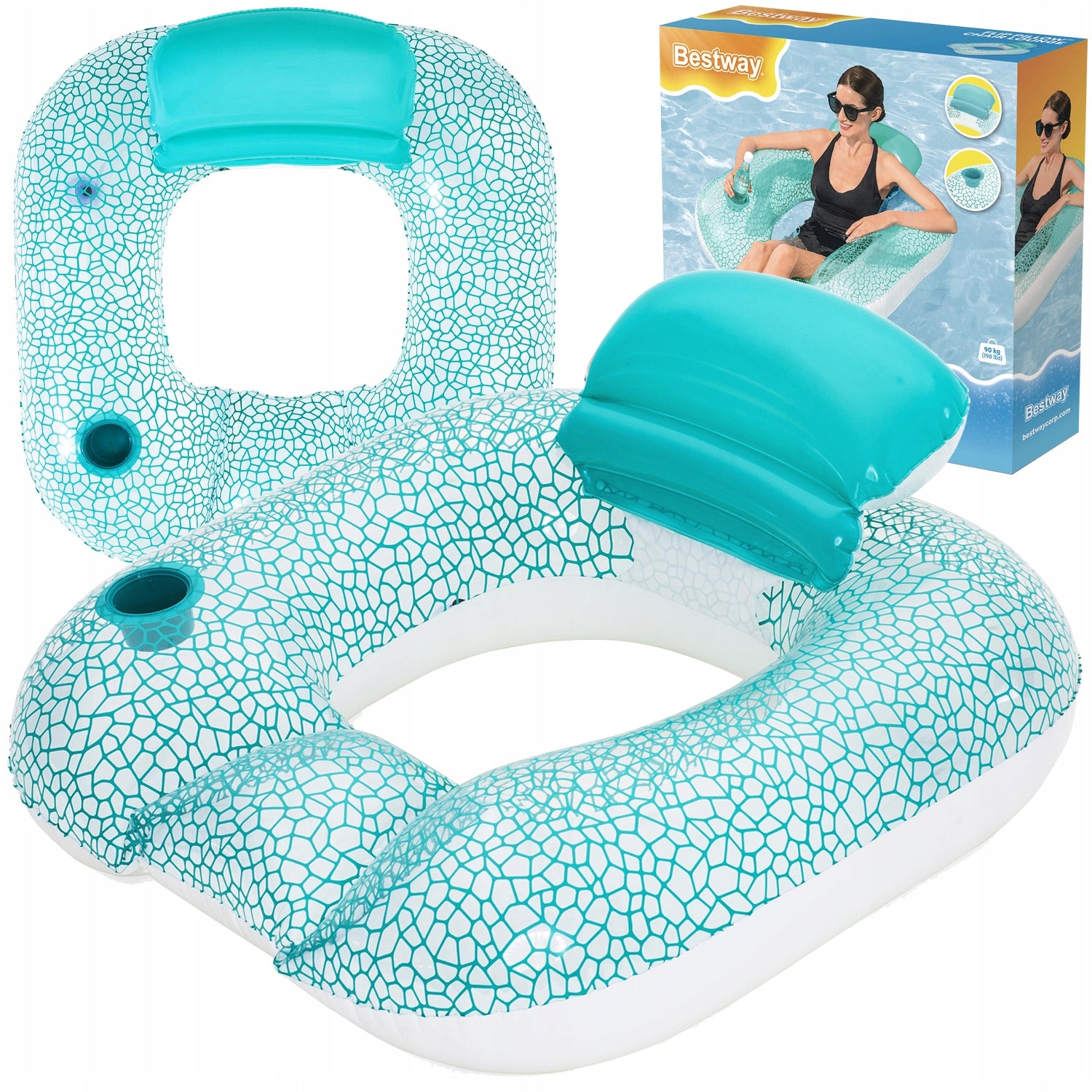 Inflatable Beach Mattress Chair with Backrest + Pool Holder Beach BESTWAY