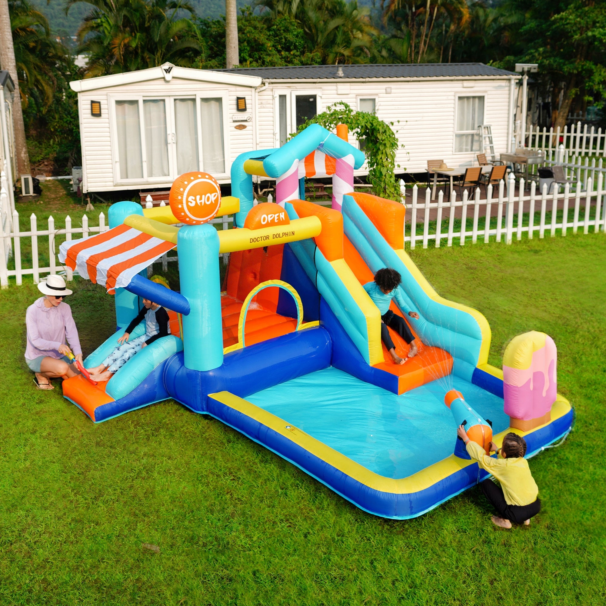 Inflatable Castle For Kids Water Park + Trampoline Slides+450w Blower Volume 0 l