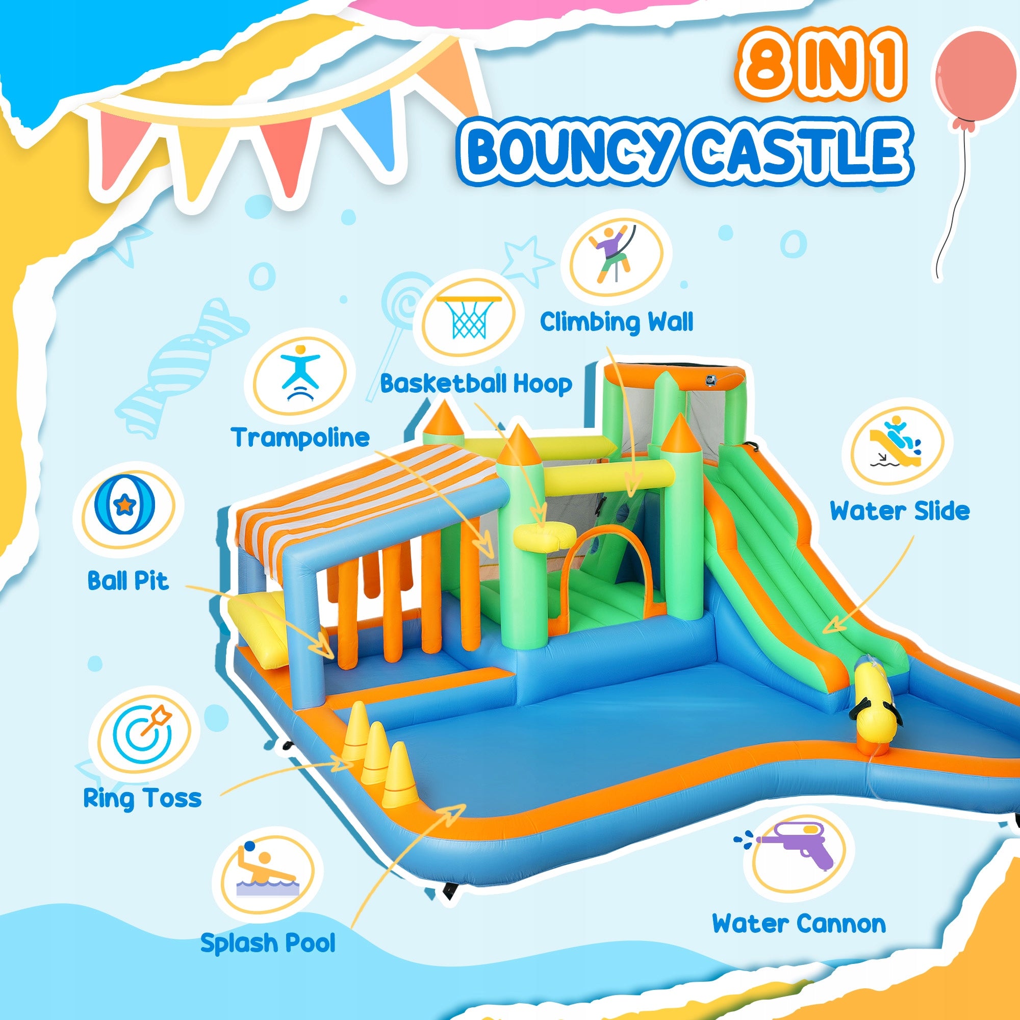 Inflatable Children's Castle With Water Slide And Blower Brand AIYAPLAY