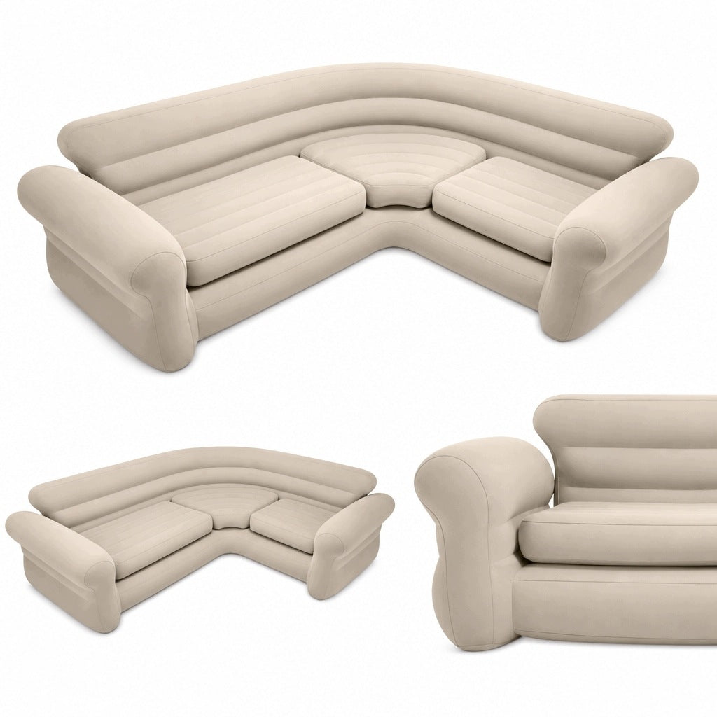 Inflatable Corner Sofa 4 Person 257x203x76 Cm Beige Intex