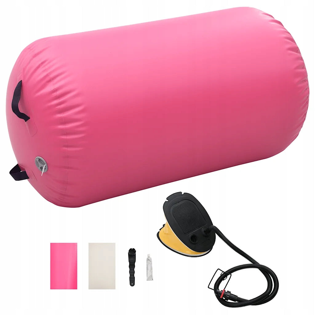 Inflatable Exercise Roller with Foot Pump, Pink, PVC, 100x60 c