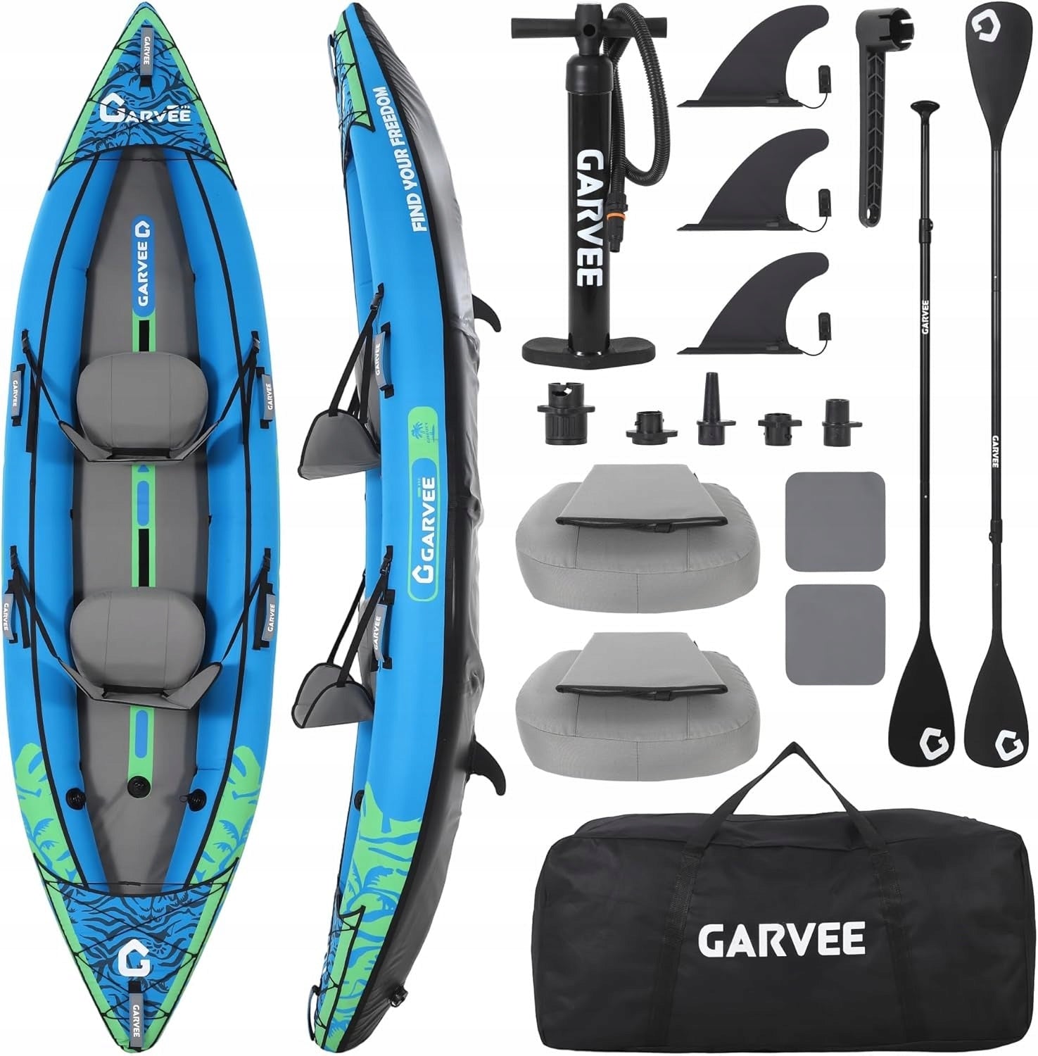 Inflatable Kayak Portable Two-Person Boat with Paddles and Pump (Blue)