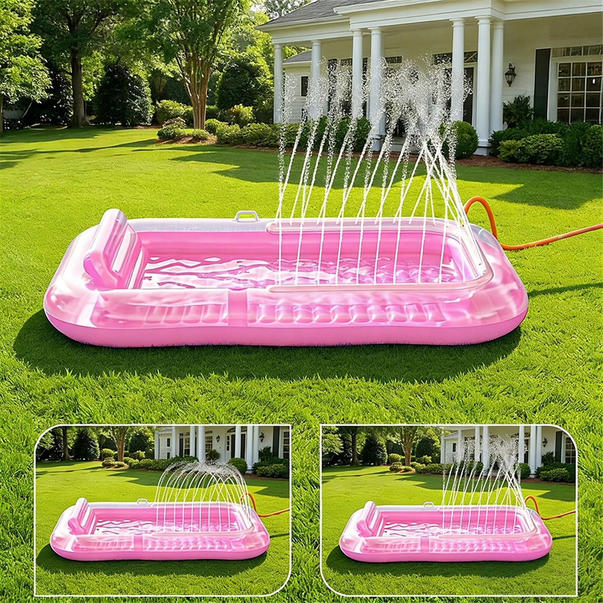 Inflatable Mattress For Swimming Pool 200x124cm With Sprinkler Water Sun Lounger Cushion Brand Bedee