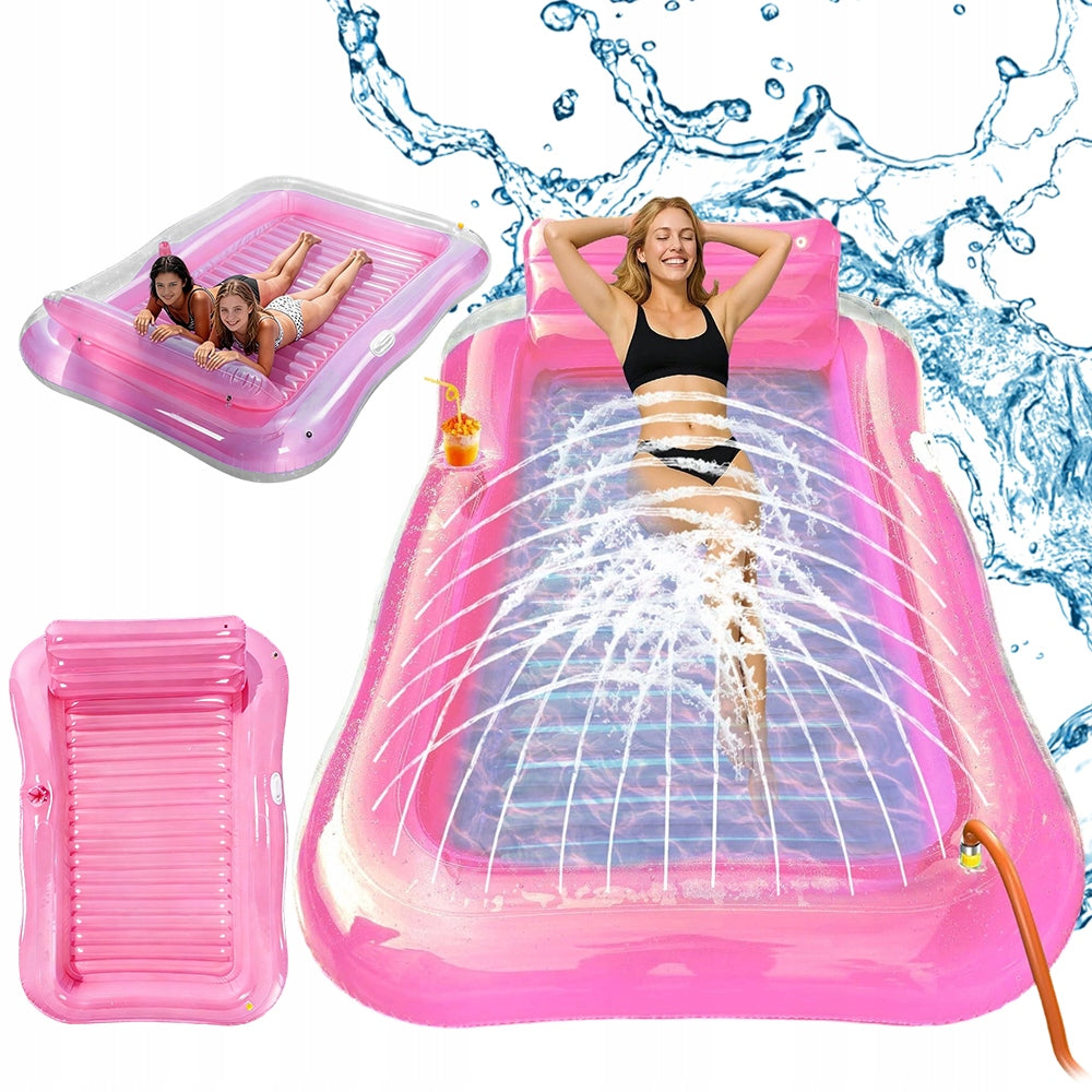 Inflatable Mattress For Swimming Pool 200x124cm With Sprinkler Water Sun Lounger Cushion