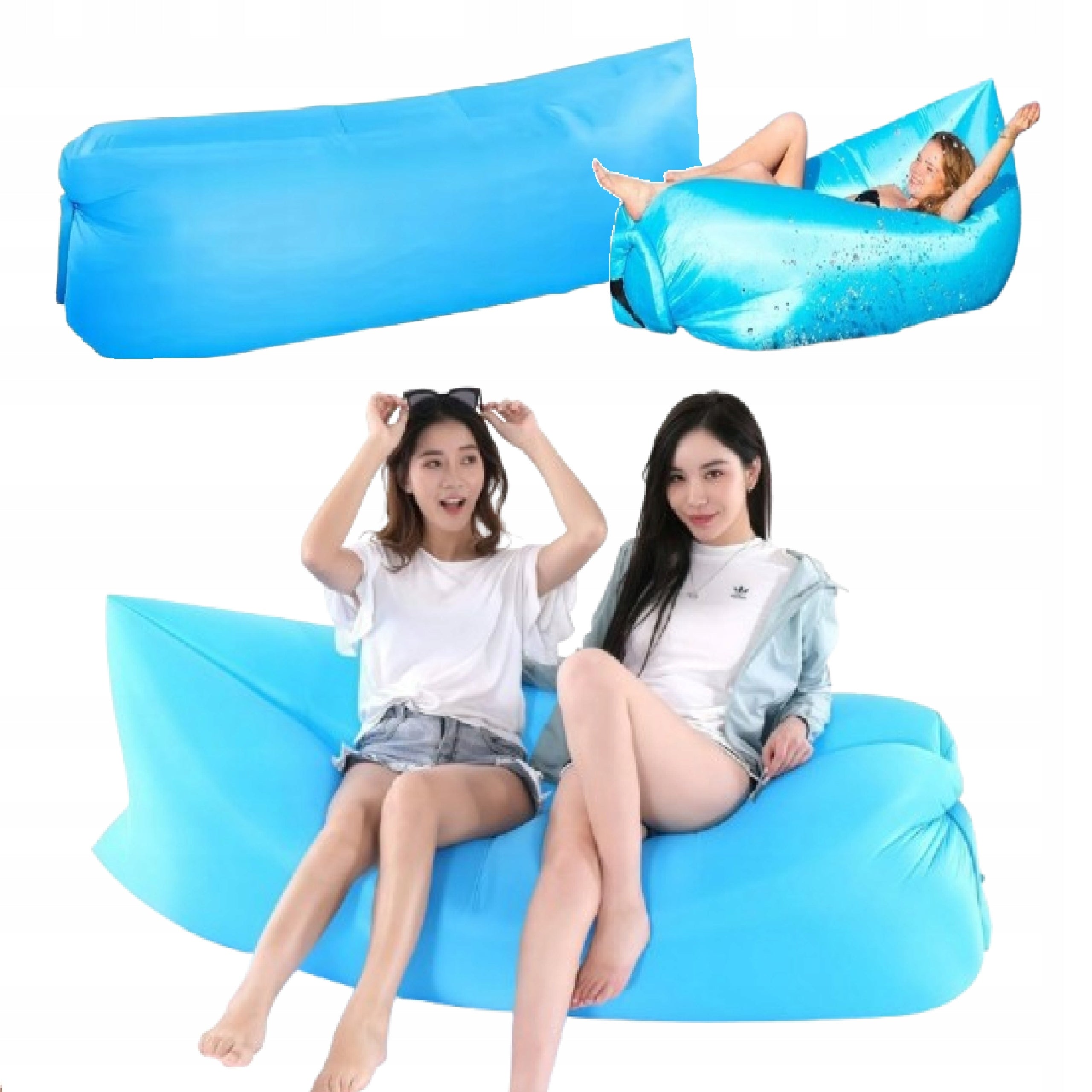 Inflatable Mattress Sofa Lazy Bag Sun Lounger Beach Chair For Swimming Blue