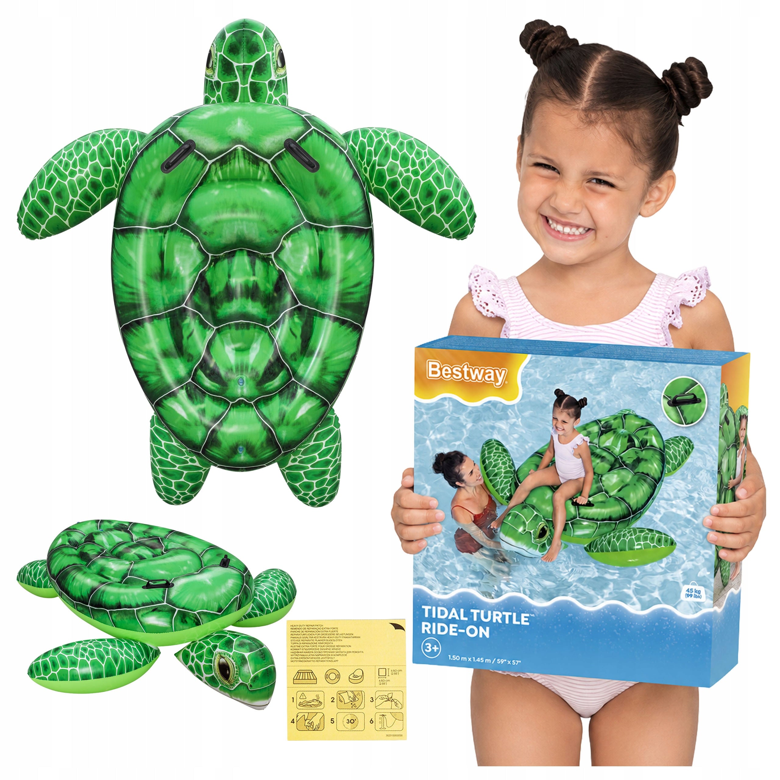 Inflatable Mattress for Water Large Turtle with Handles 1.50x1.45 Bestway 41524 Packaging status original