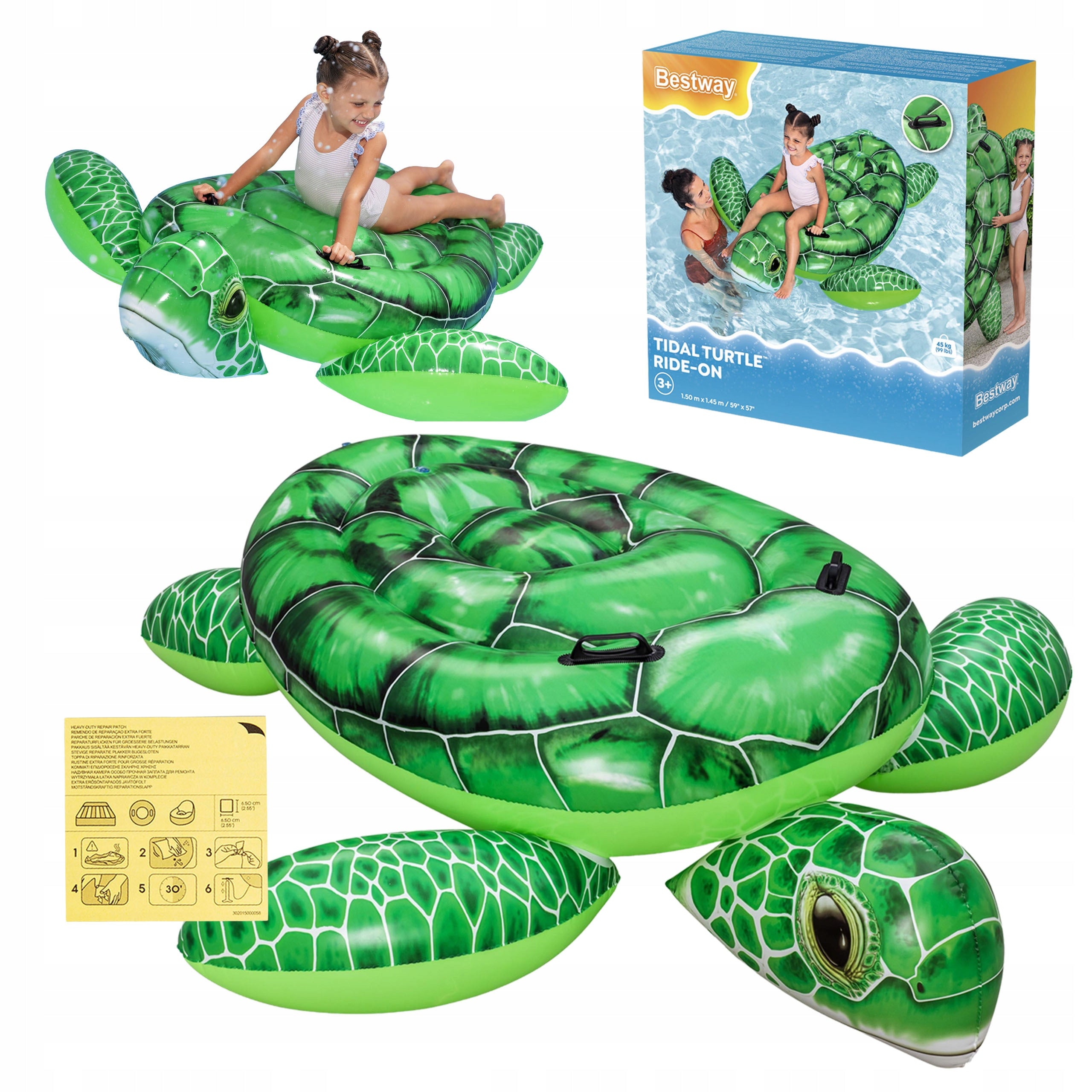 Inflatable Mattress for Water Large Turtle with Handles 1.50x1.45 Bestway 41524