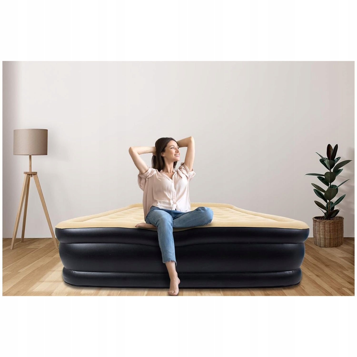 Inflatable Mattress with Electric Pump for Sleeping High AVENLI 203 x 157 cm Color brown