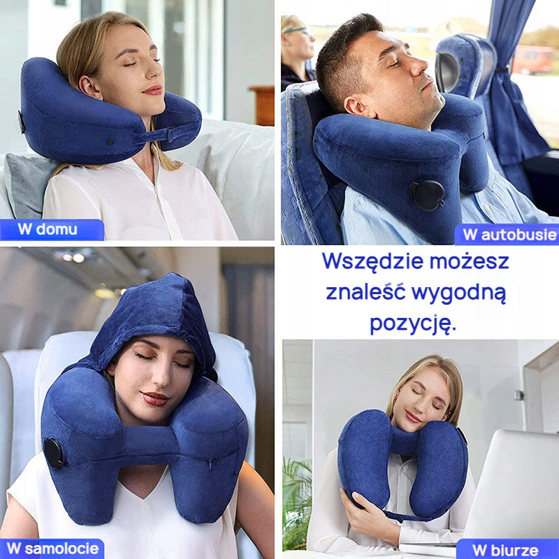 Inflatable Neck Travel Pillow Folding with Headband and Plugs Velour Packaging status original