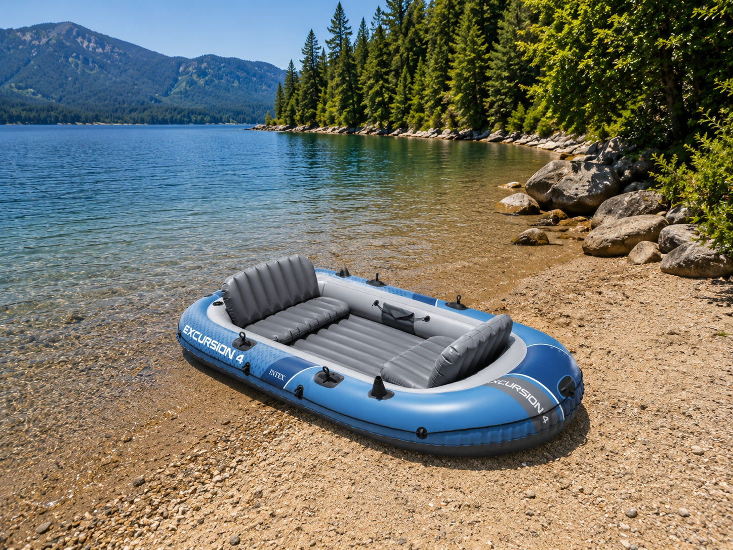Inflatable Pontoon 4-Person 500 kg, Pump + Paddle Set Large Blue Model 500 kg niebieski