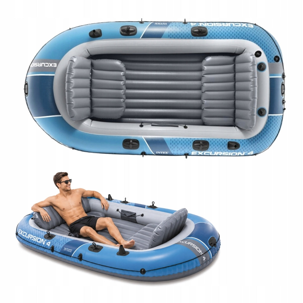 Inflatable Pontoon 4-Person 500 kg, Pump + Paddle Set Large Blue