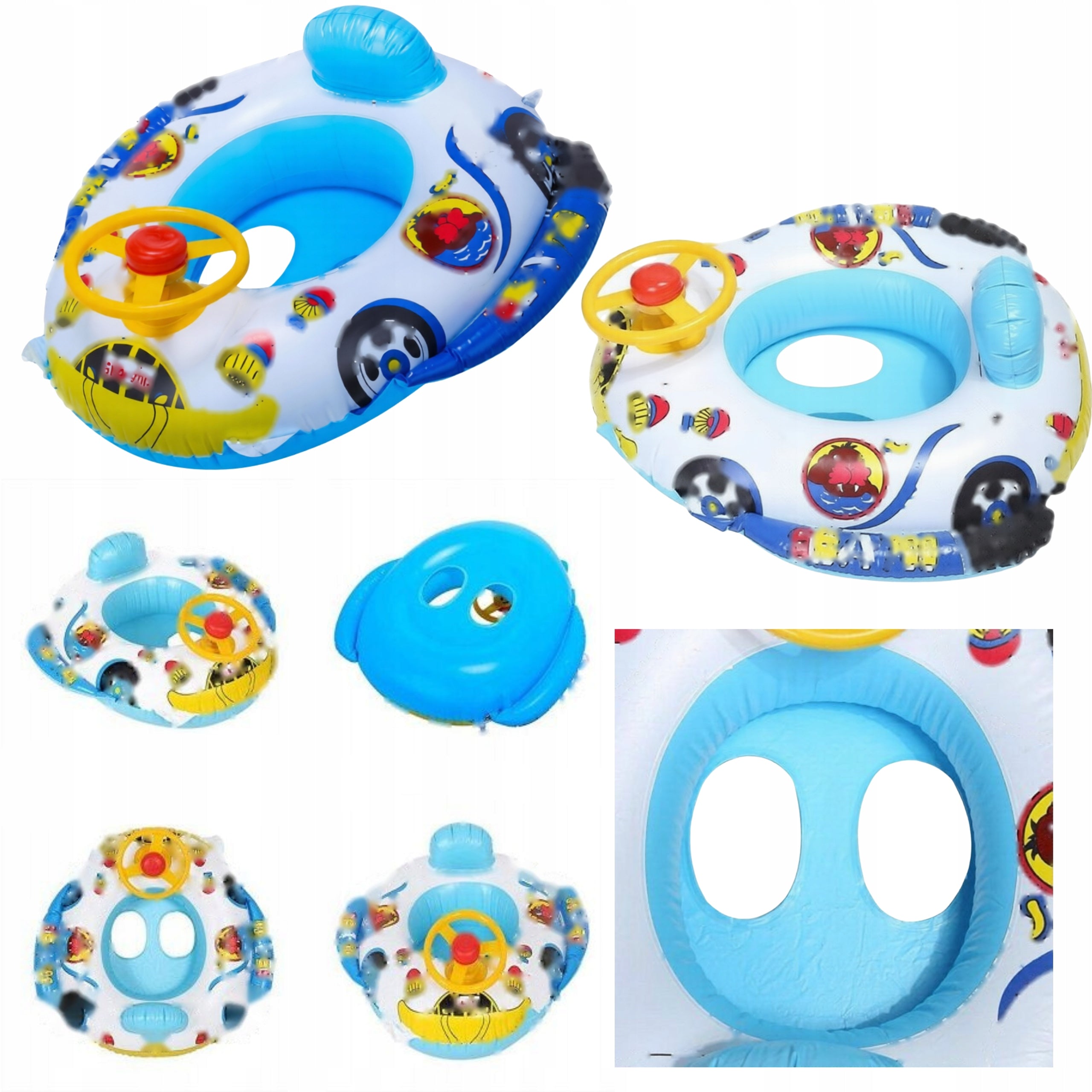 Inflatable Pontoon for Children with Steering Wheel Swimming Wheel in the Pool 66 cm