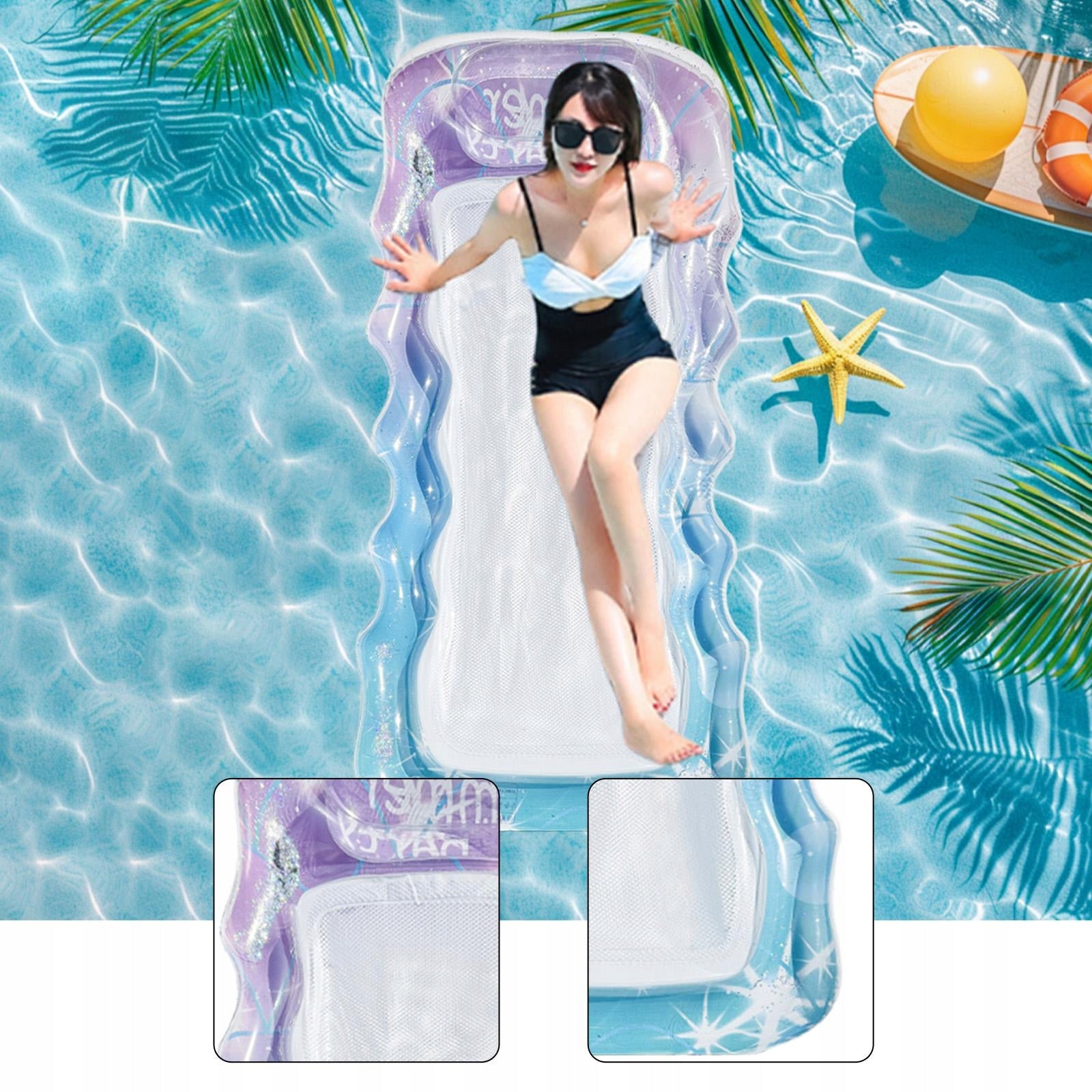 Inflatable Pool Float Water Floaty Personal Pool Raft Sunbathing Bed Blue Product weight with unit packaging 1 kg