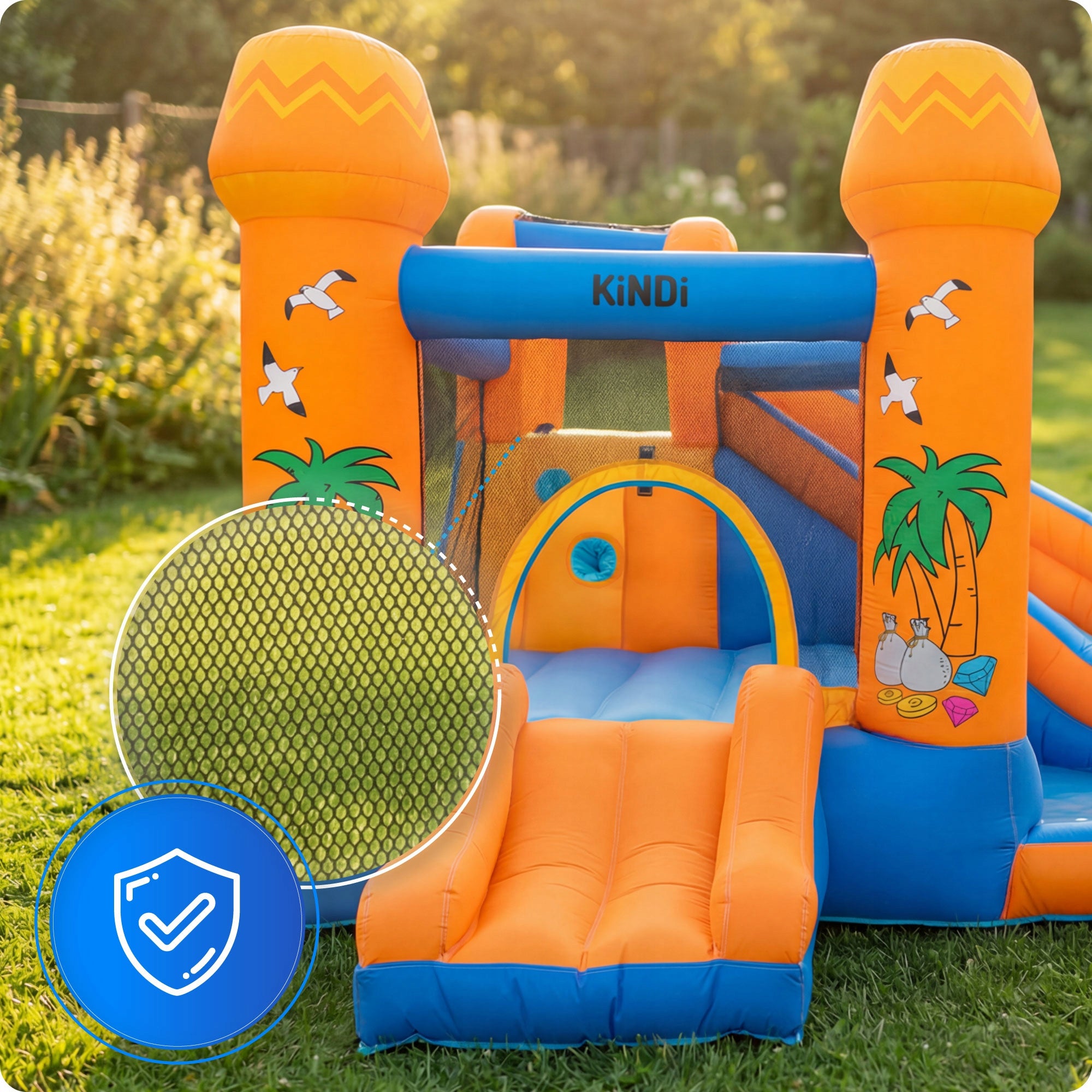 Inflatable Square toys water slide for kids garden blower basket Included climbing wall nets slide