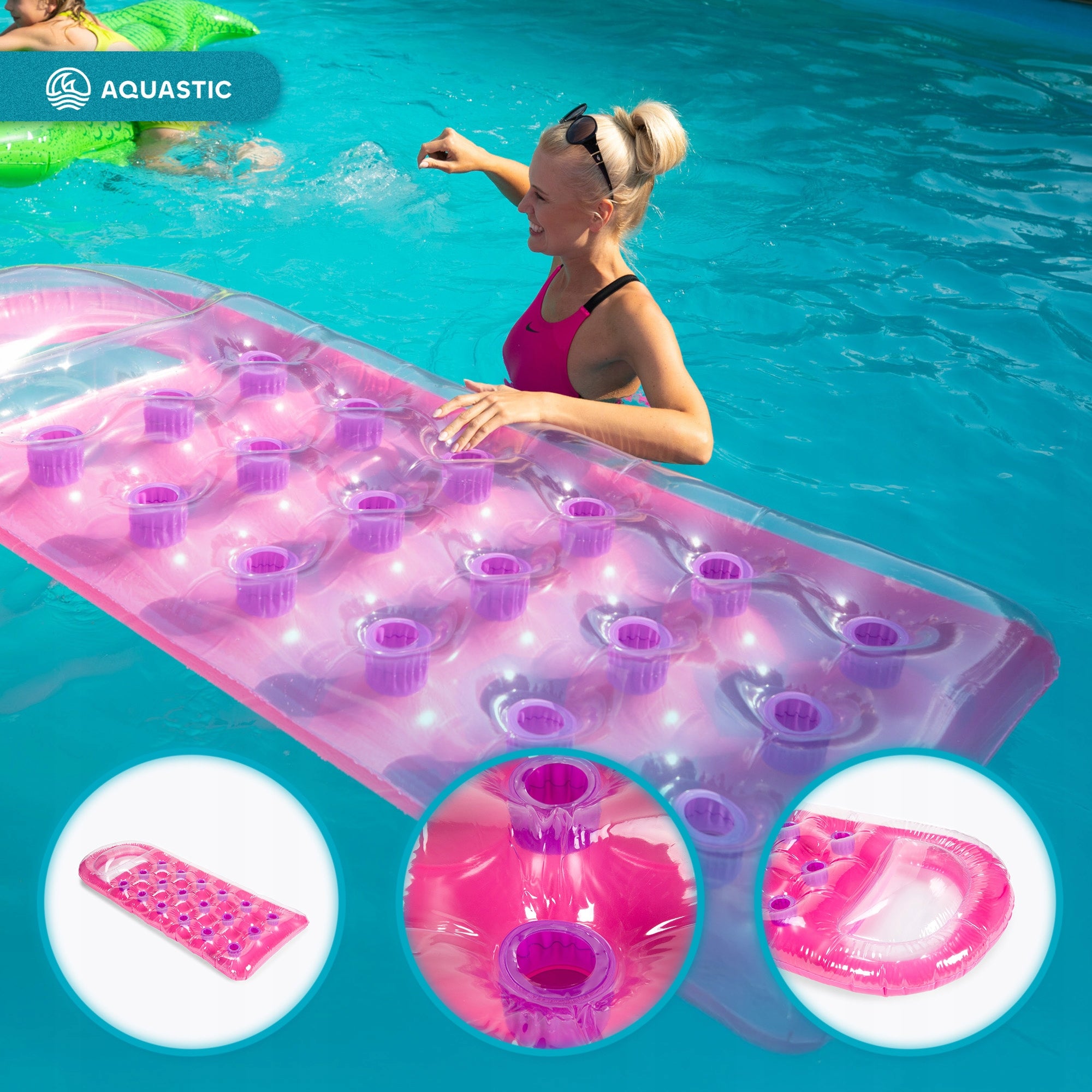 Inflatable Swimming Mattress AQUASTIC WITH PILLOW 188x71 cm FOR WATER POOL Brand Aquastic