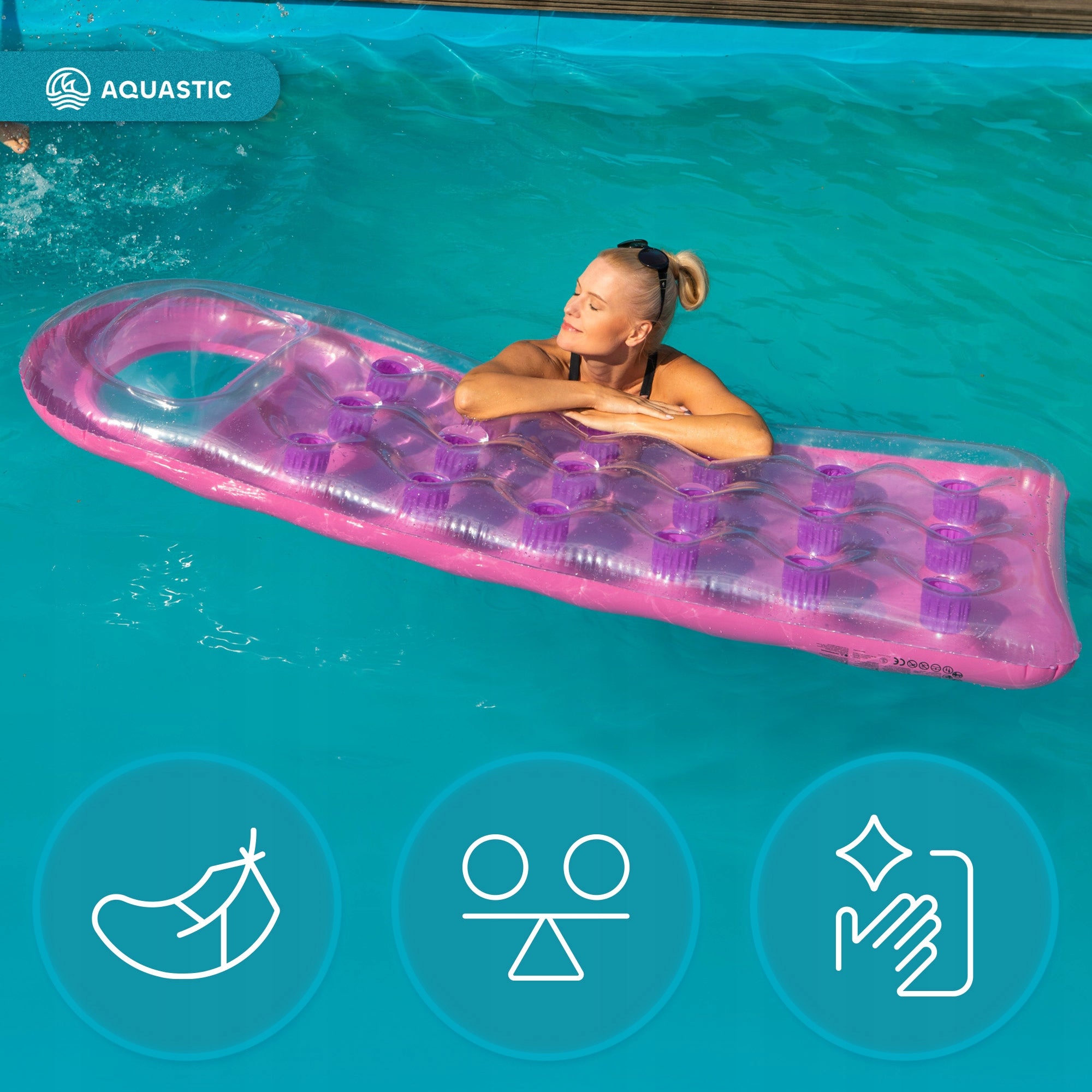 Inflatable Swimming Mattress AQUASTIC WITH PILLOW 188x71 cm FOR WATER POOL Character/Title none