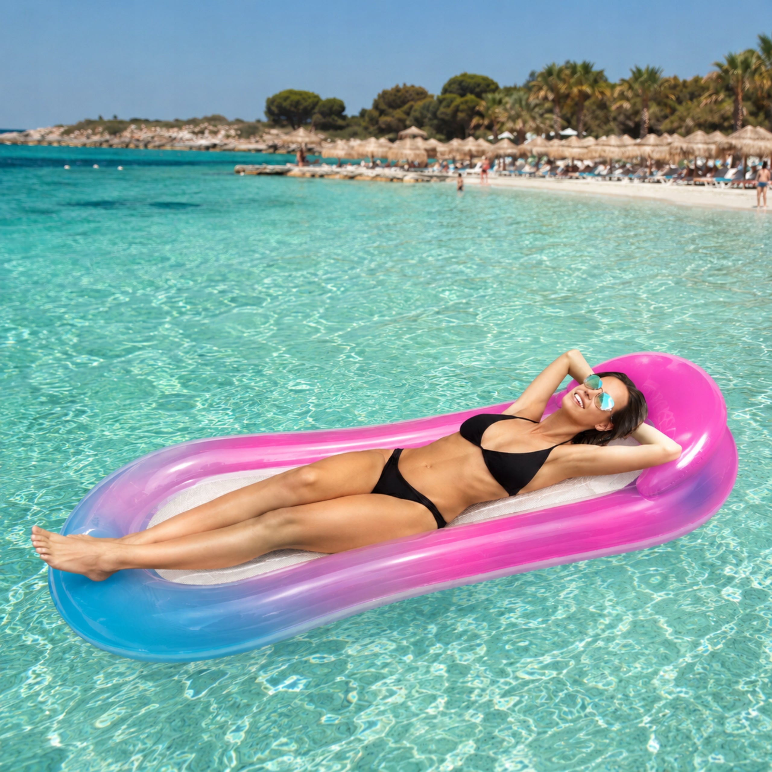 Inflatable Swimming Mattress with Mesh WATER HAMMOCK Pool Chair Water Beach Length 160 cm