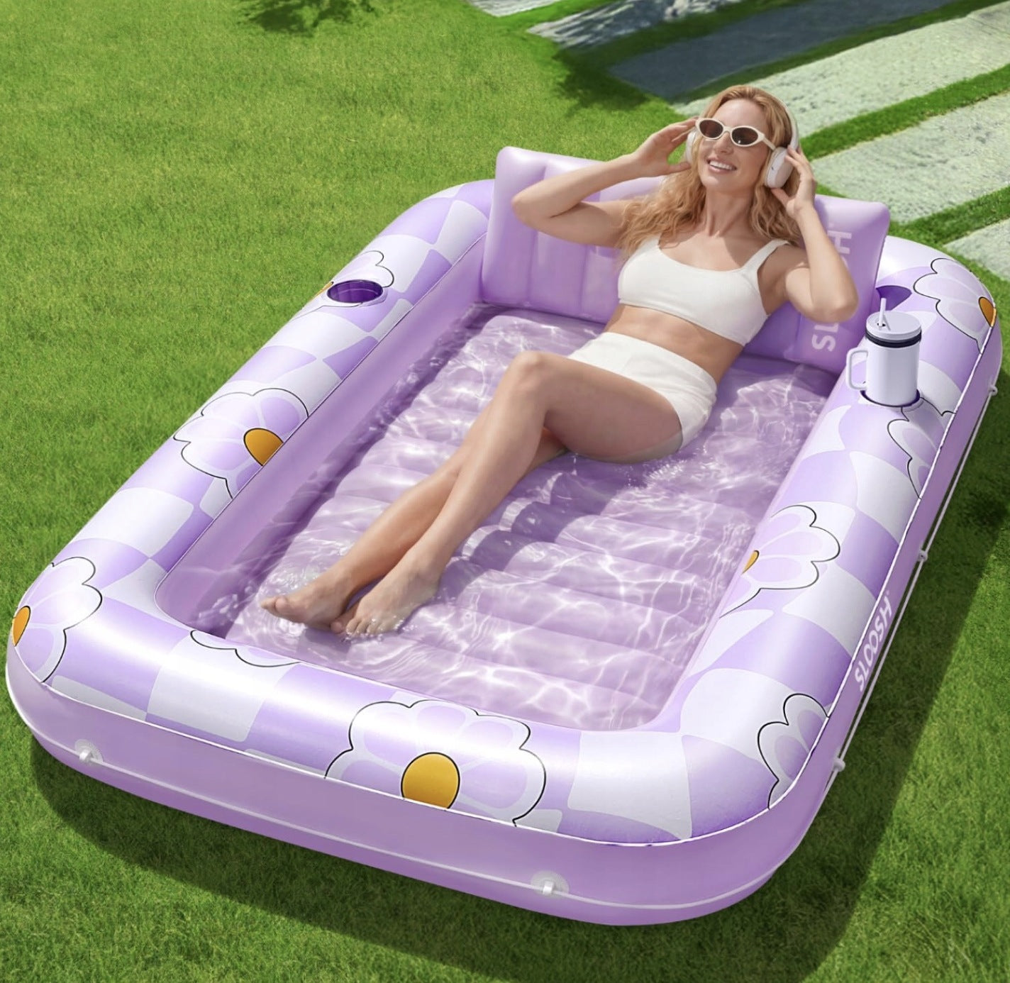 Inflatable Swimming Pool Tanning SLOOSH 4IN1 Sun Lounger With Pillow 178x117 cm Heat