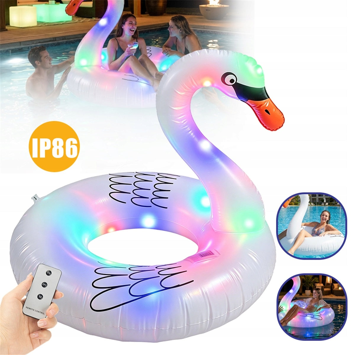 Inflatable Swimming Swan With Solar LED Light Fast Pumping Packaging status original