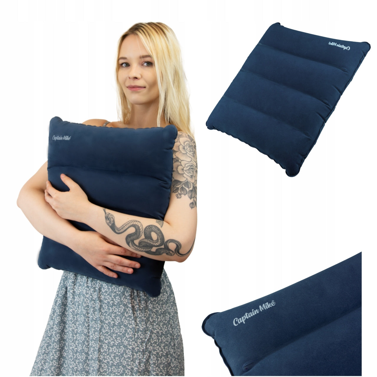 Inflatable Tourist Pillow Flocked For Camping Travel Lightweight Compact
