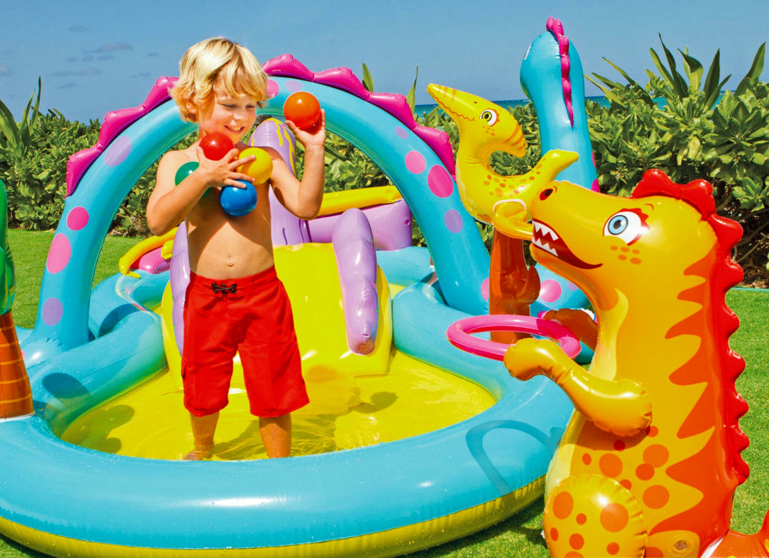 Inflatable Water Playground Intex Dinoland Slide Swimming Pool For Children 2+ Series Wodne place zabaw dziecięcy intex deluxe