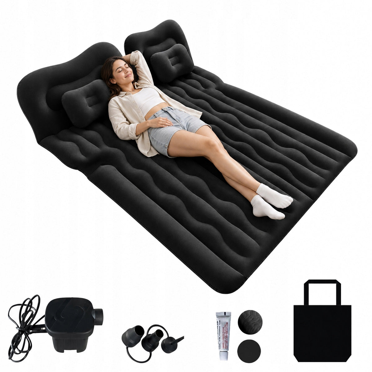 Inflatable car mattress with pump 174 x 126 cm