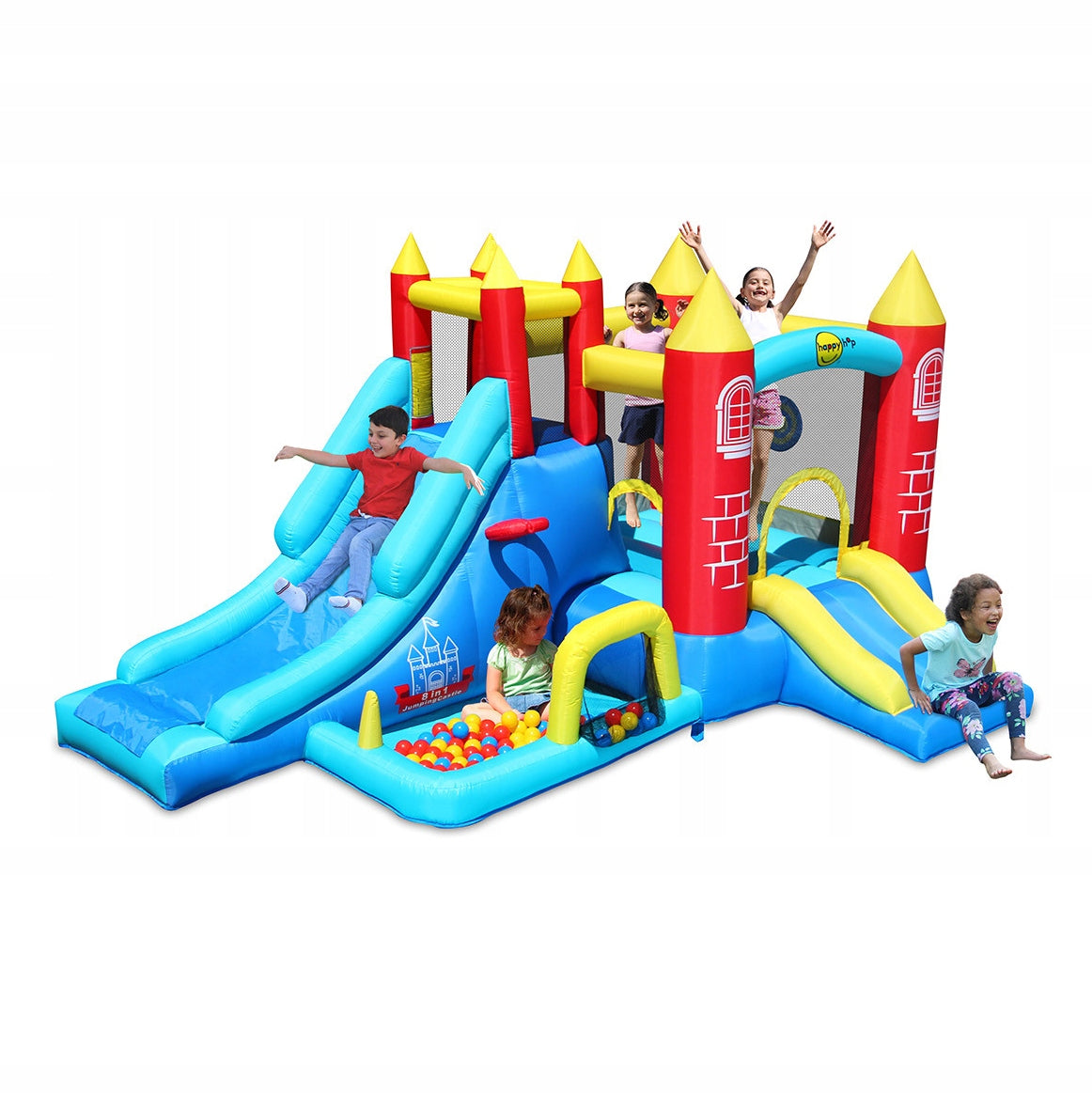 Inflatable castle FANTASY 8in1 trampoline slides pool blower HappyHop Packaging status original