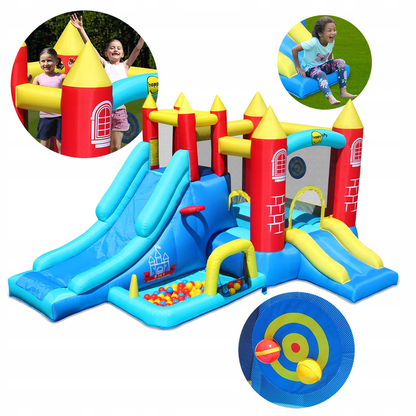 Inflatable castle FANTASY 8in1 trampoline slides pool blower HappyHop