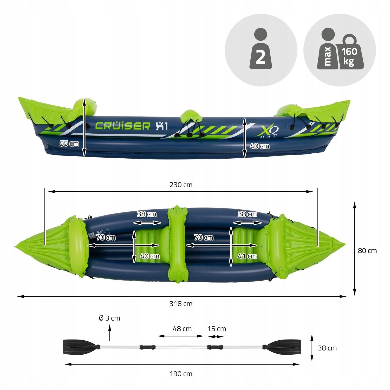 Inflatable kayak 2 - passenger CRUISER 325 x 81 cm XQ MAX Weight 5 kg