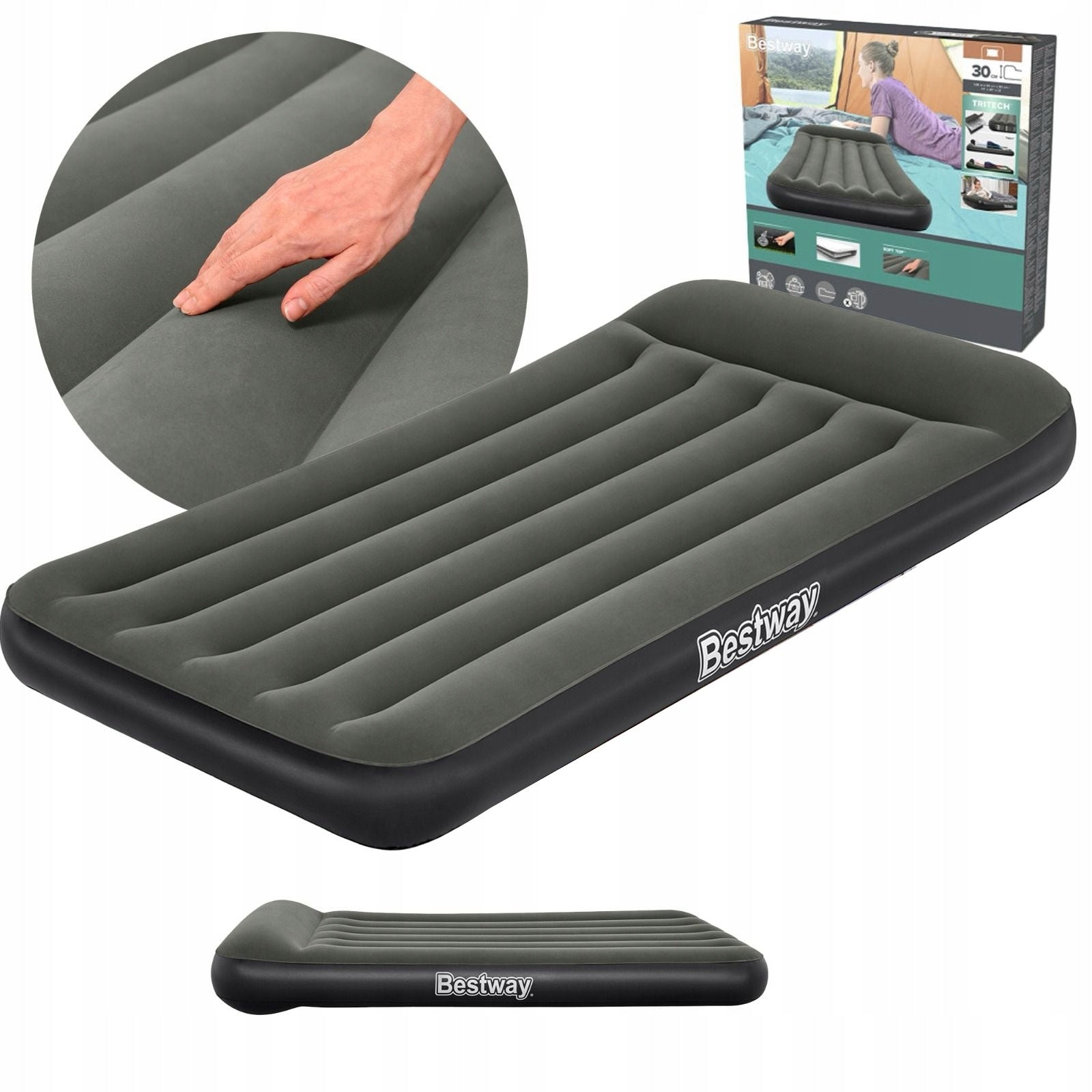 Inflatable mattress Bestway 67680 velour 188x99x30cm 150kg grey