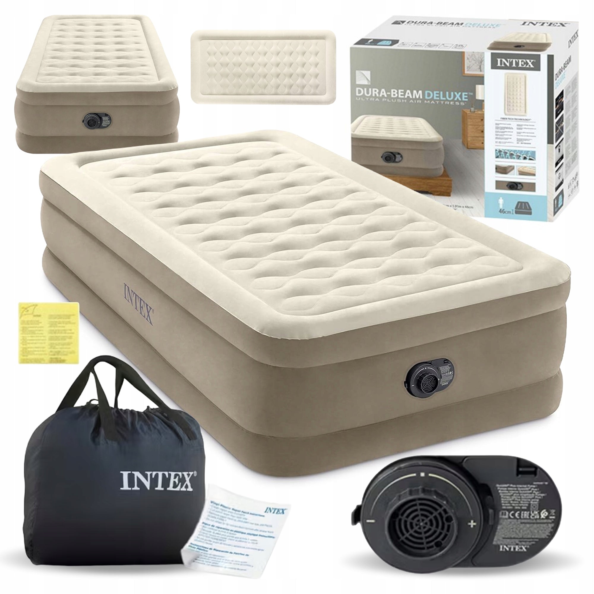 Inflatable mattress Intex with pump 191x99x46 single person high new model