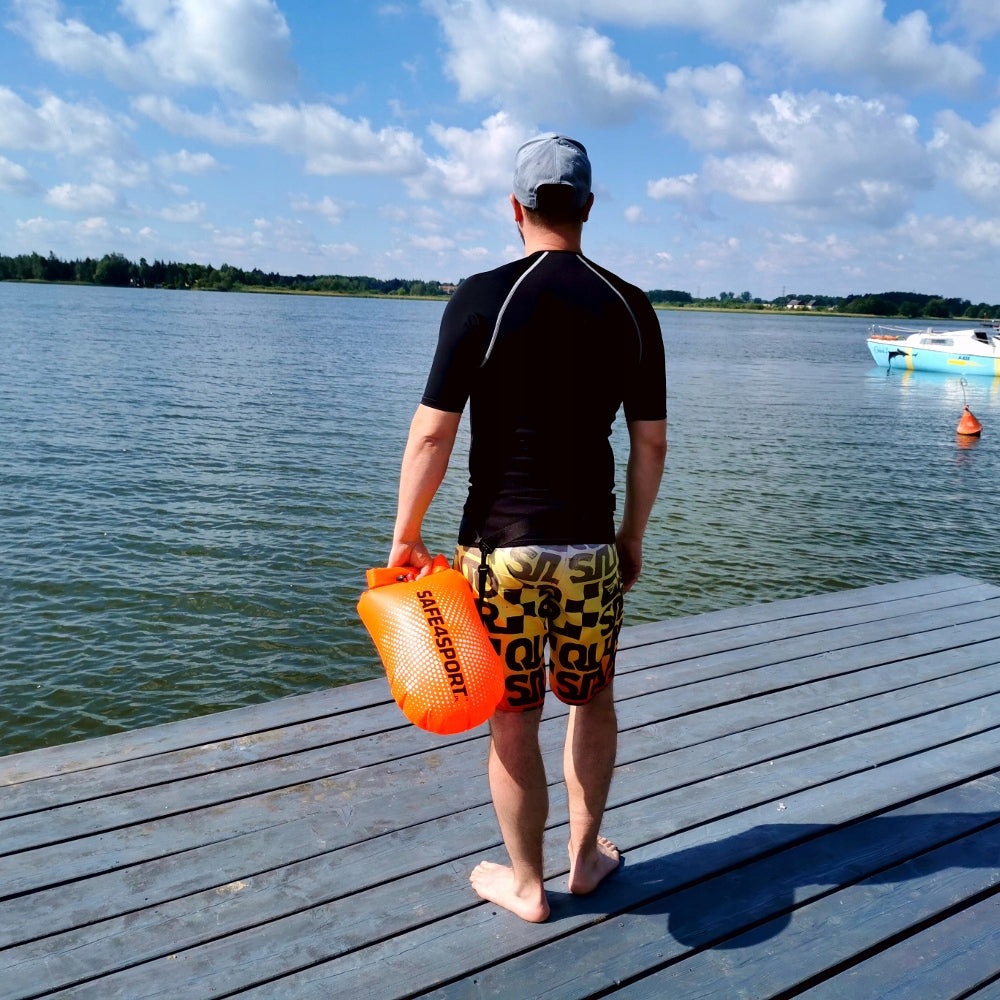 Inflatable swimming buoy Safe4sport PerfectSwimmer with pocket for things Length 65 cm