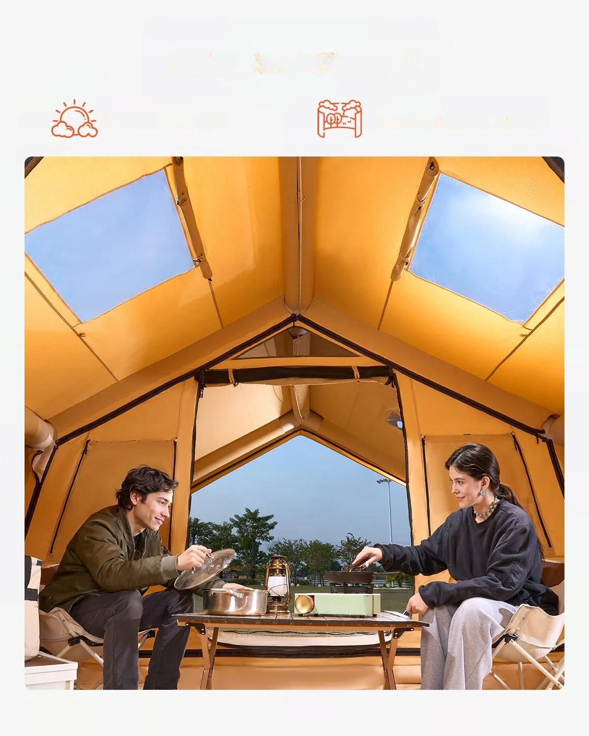 Inflatable tent brown 8 12 os glamping set pump strong premium Color brown