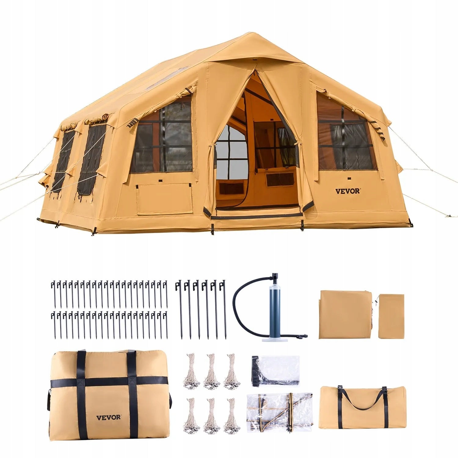 Inflatable tent brown 8 12 os glamping set pump strong premium