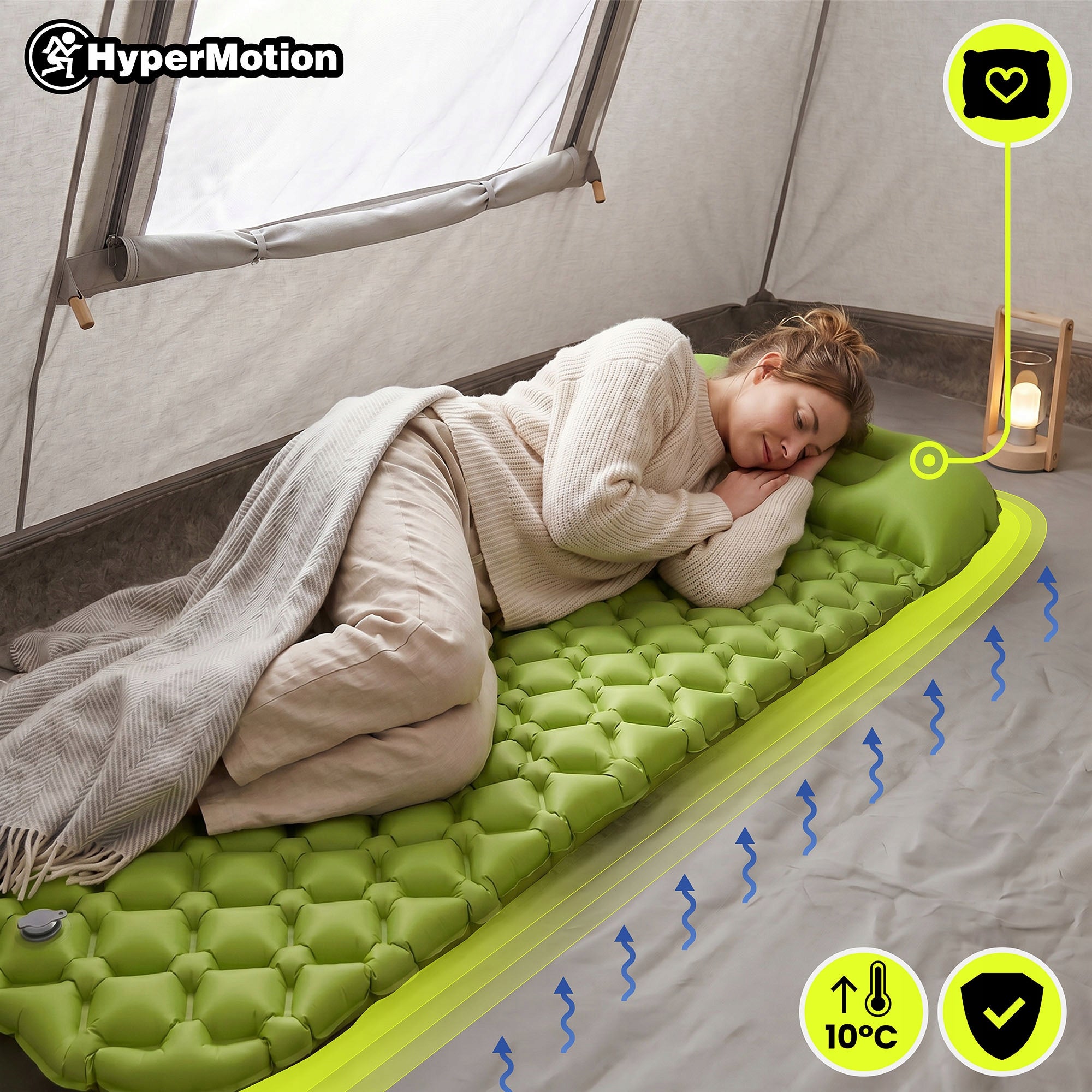 Inflatable trekking mattress 190x56 cm ultralight HyperMotion green Manufacturer code HYP127 CAMPMAT GREEN