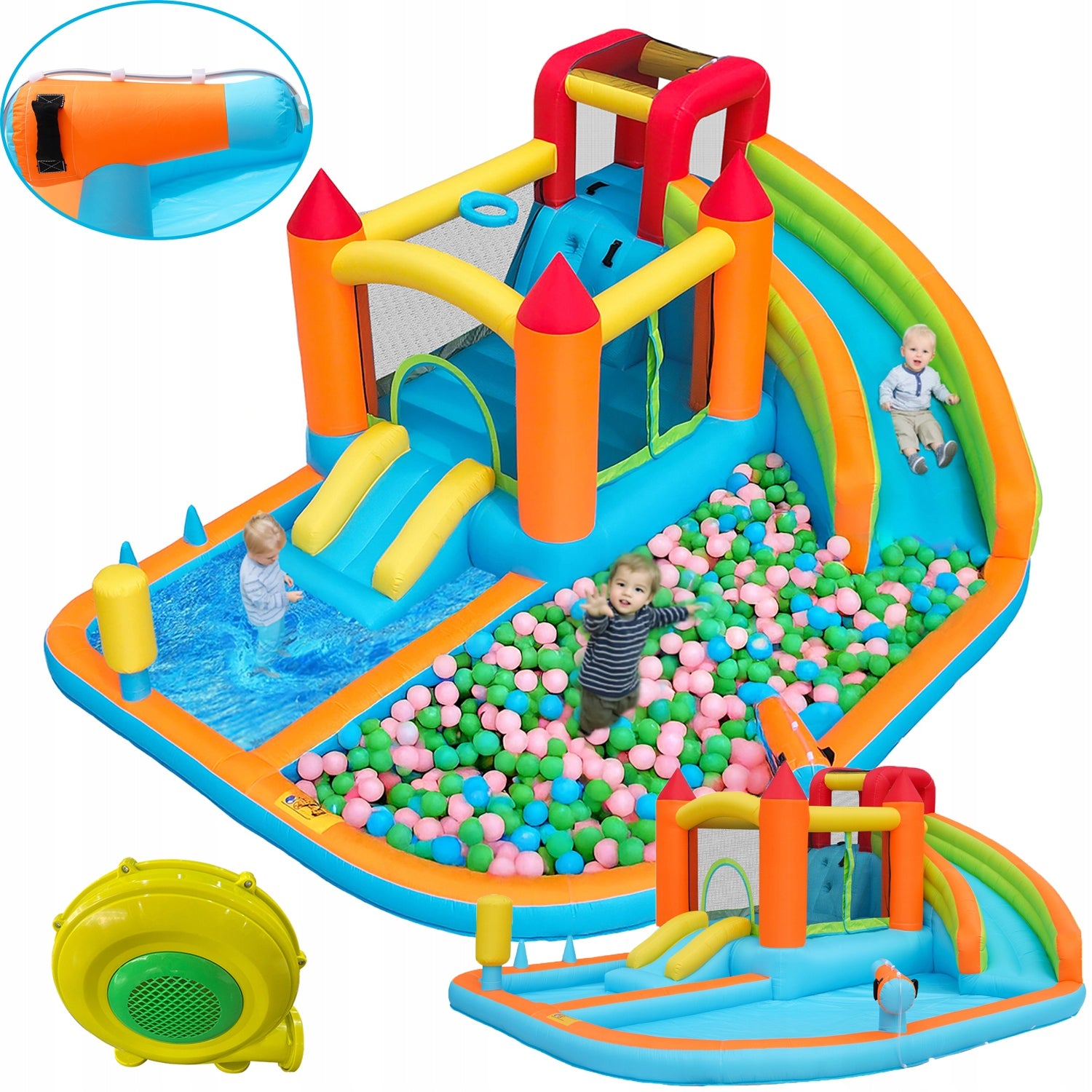 Inflatable water park for kids water slide obstacle course blower