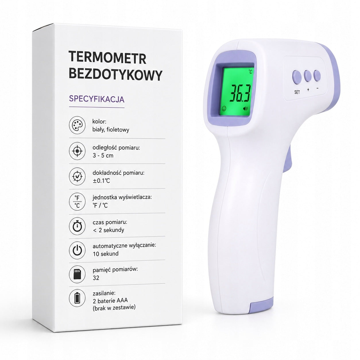 Infrared White Non-Contact Frontal Thermometer with Fever Alarm 2s