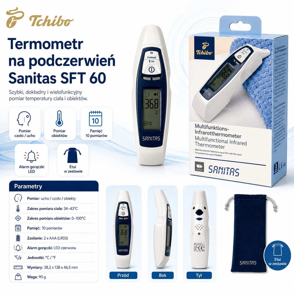 Infrared thermometer Sanitas SFT 60 ear forehead Tchibo Packaging status original