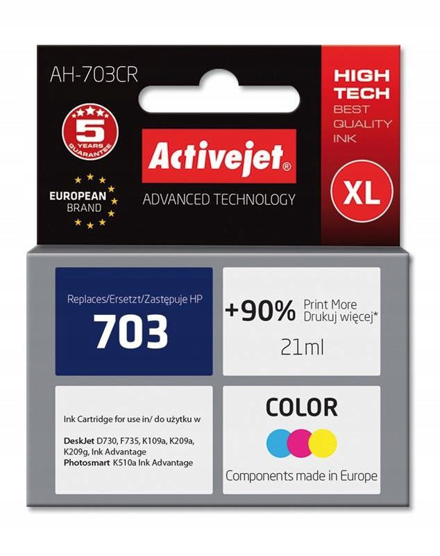 Ink ACTIVEJET AH-703CR XL replacement HP 703 CD888AE Tri Color