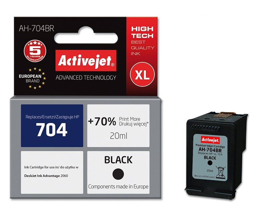 Ink ACTIVEJET AH-704BR replacement HP 704 CN692AE black
