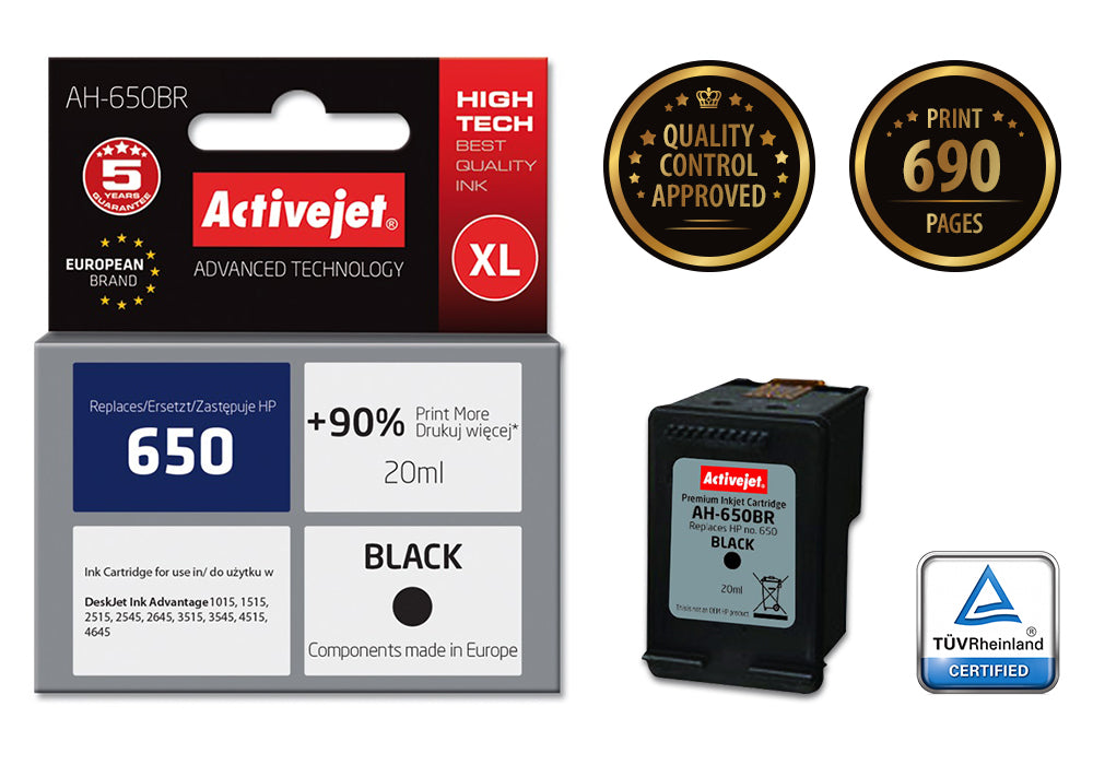 Ink ActiveJet AH-650CR replacement HP 650 / CZ102AE / colour / XL Manufacturer code F6V25AE