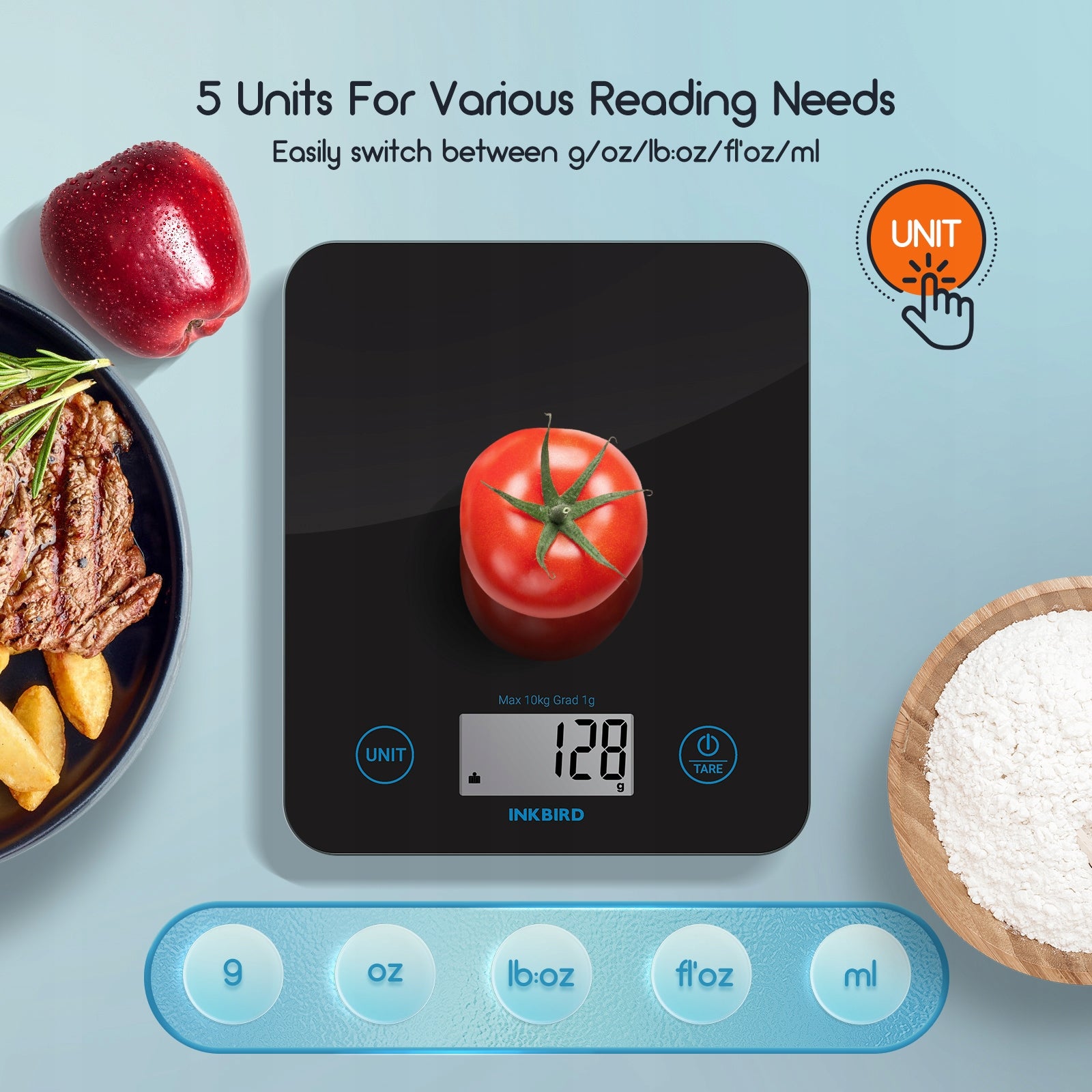 Inkbird IBFS-01 Smart Food Scale Bluetooth Kitchen Scale Dominant color black