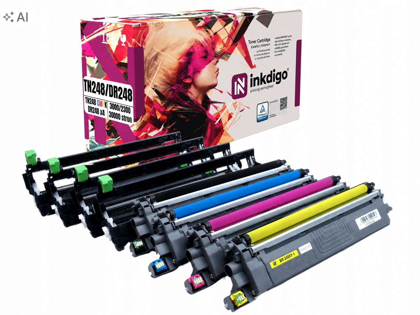 Inkdigo drum+toner replacement DR248 TN248 for Brother TÜV certificate